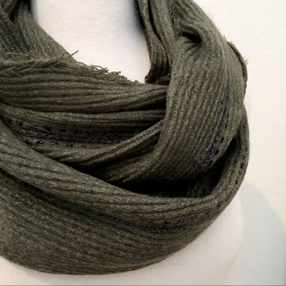 Dusty Olive Green Acrylic Ribbed Infinity Scarf - Picture 3 of 6